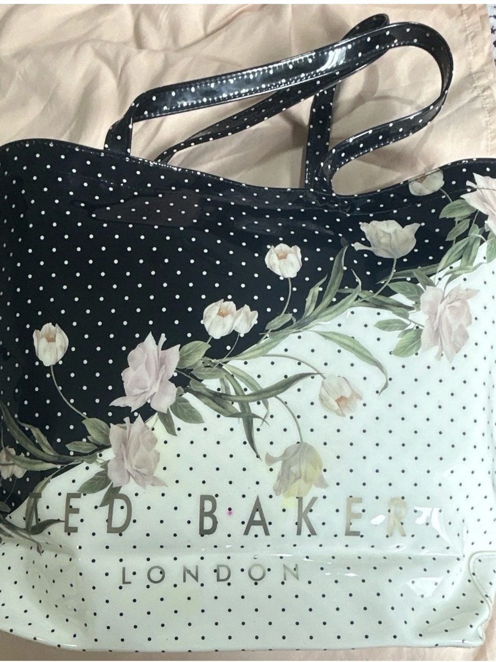 Ted Baker London Black & White Polka Dot Floral Tote